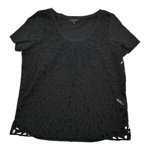 Babaton Black Cut Out Pattern Top Women  S Silk Front Short Sleeve Minimalist